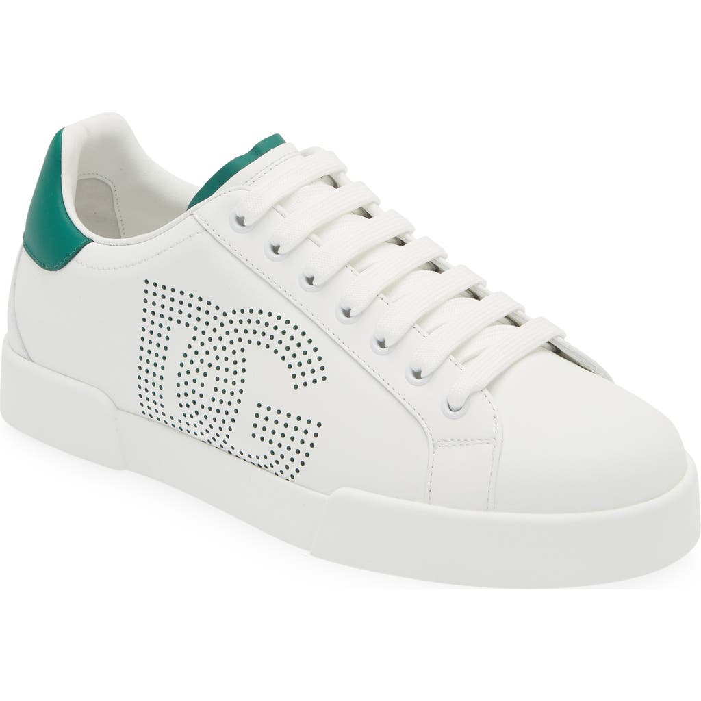 Dolce & Gabbana White And Black Leather Sneakers In White