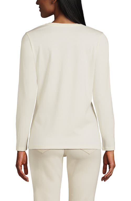 Shop Lands' End Relaxed Supima Cotton Long Sleeve V-neck T-shirt In Fresh Ivory