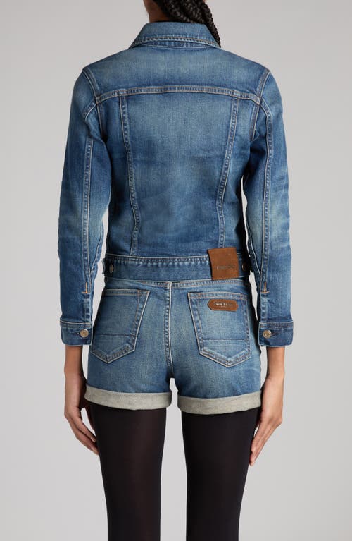 Shop Tom Ford Comfort Crop Stonewash Denim Jacket In Mid Blue