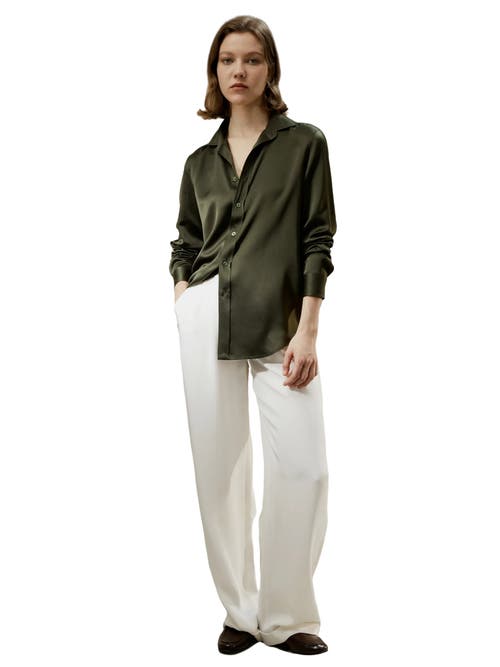 Shop Lilysilk Tailored Button Down Silk Shirt In Dark Olive