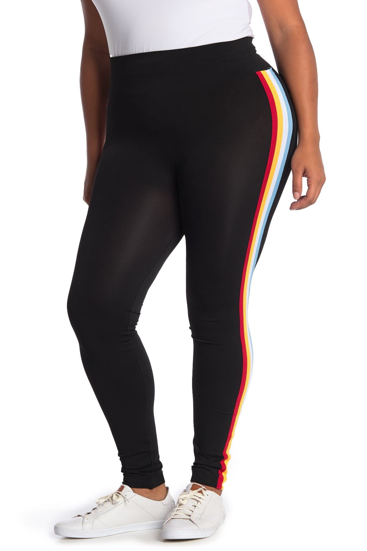plus size rainbow striped leggings