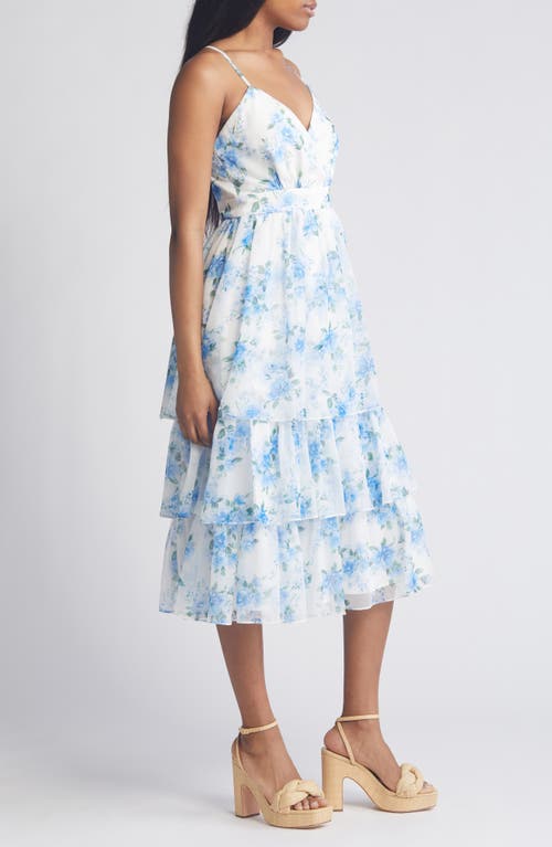 Shop Lulus Cultivate Crushes Floral Midi Cocktail Dress In White/blue/green