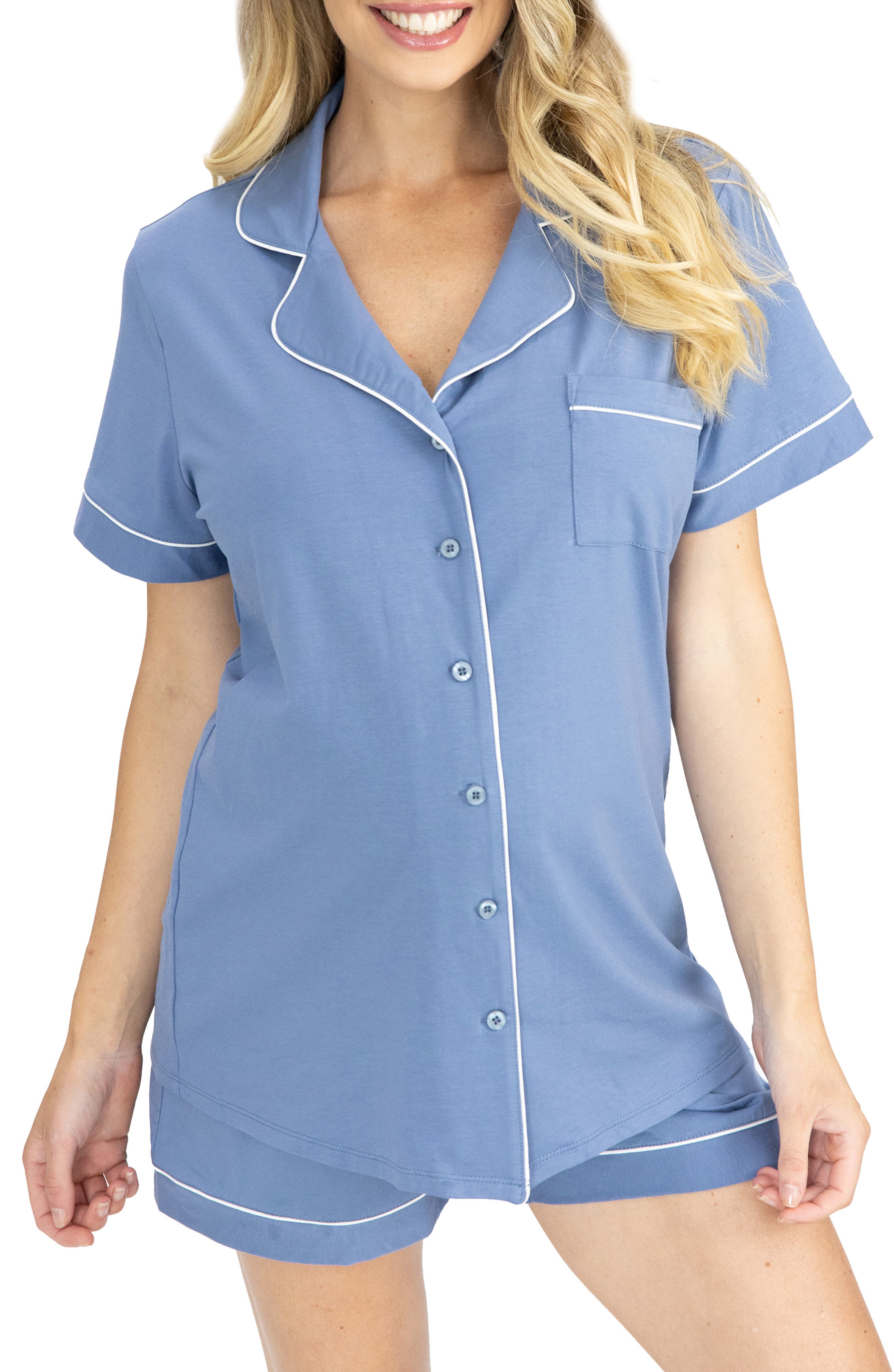 Ekouaer Womens Maternity Nursing Pajamas Set Soft Short-Sleeved Button Tops PJ Pants Sleepwear Set 