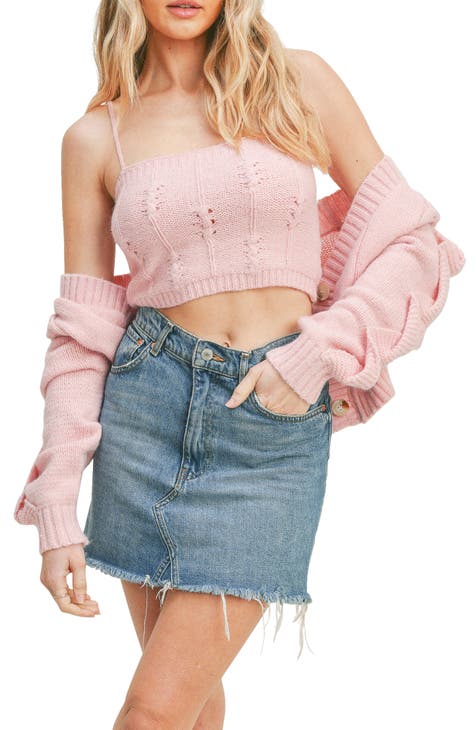 All in Favor Ruffle Crop Knit Camisole & Cardigan Set | Nordstrom