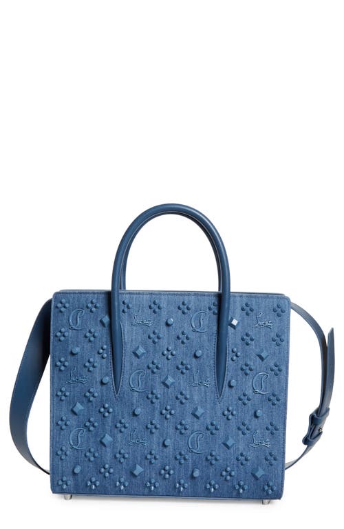 Shop Christian Louboutin Medium Paloma Loubinthesky Denim Top Handle Tote In 4229 Blue/lac