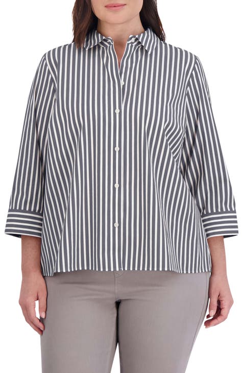 Sandra Stripe Cotton Blend Button-Up Shirt (Plus)