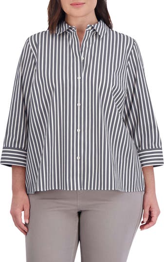 Foxcroft Sandra Stripe Cotton Blend Button-Up Shirt | Nordstrom