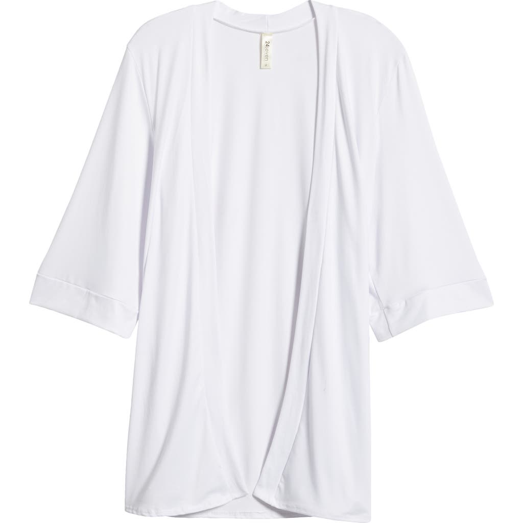 24seven Comfort Apparel Open Front Elbow Length Sleeve Maternity Cardigan In White