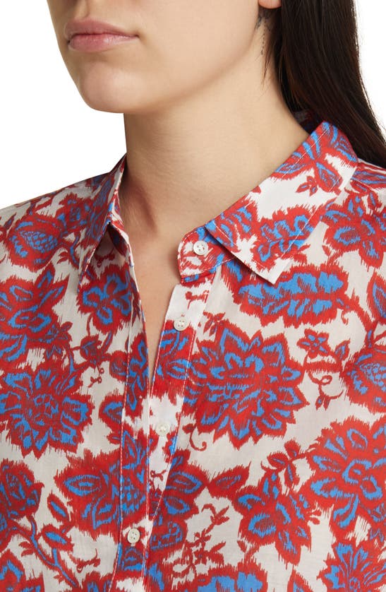 Shop Xirena Floral Beau Cotton & Silk Button-up Shirt In Electric Red