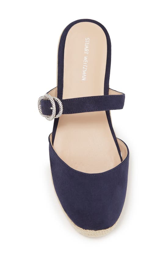 Shop Stuart Weitzman Crystal Buckle Espadrille Mule In Nice Blue