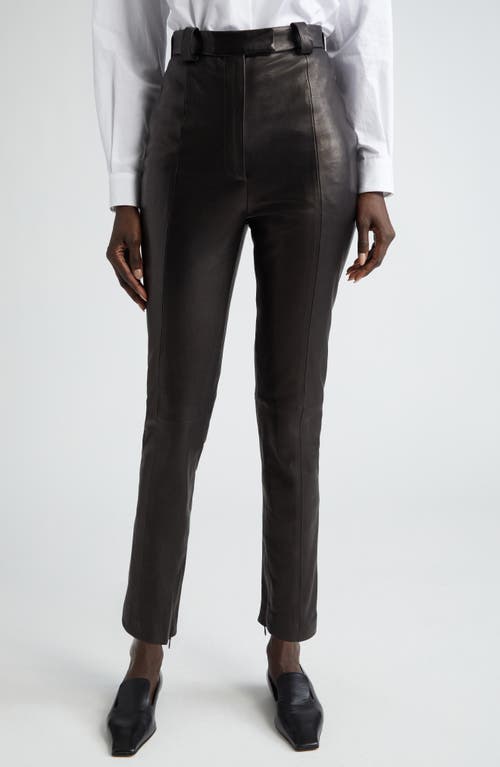 Khaite Waylin High Waist Tapered Ankle Zip Leather Pants Black at Nordstrom,