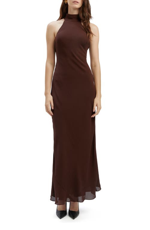 Shop Bardot Ola Mock Neck Chiffon Maxi Dress In Chocolate