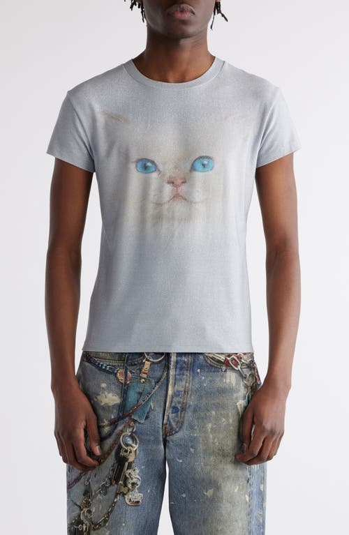 Shop Acne Studios Glitter Cat Graphic T-shirt In Pale Blue