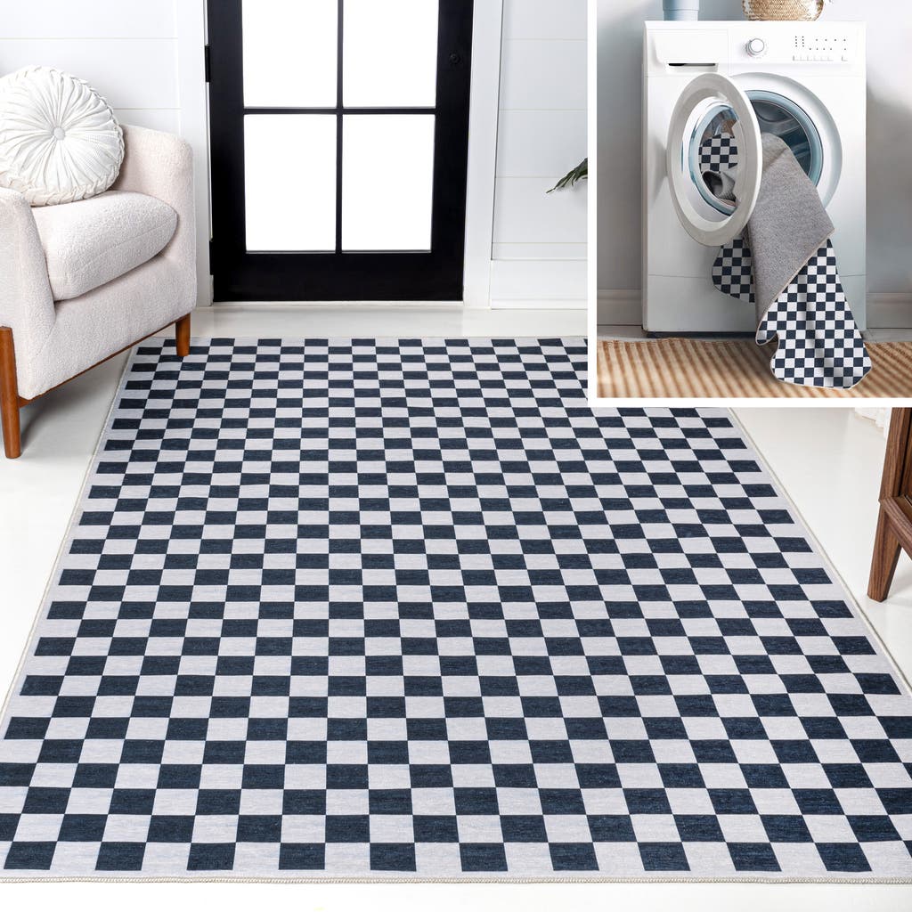 Jonathan Y Ainsley Modern Cottage Checkerboard Washable Area Rug In Dark Blue/white