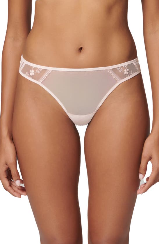 Shop Simone Perele Marthe Embroidered Mesh Tanga In Petal Powder