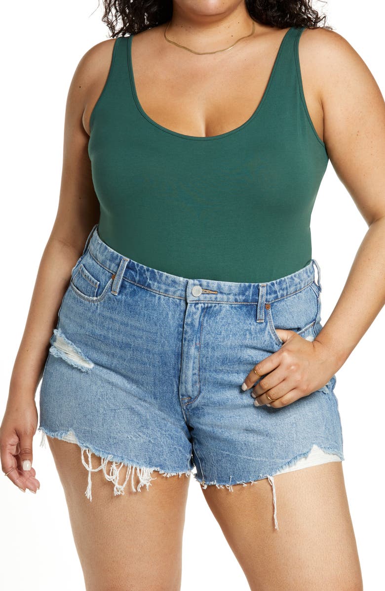 BP. Double Scoop Tank Bodysuit, Main, color, GREEN TREKKING