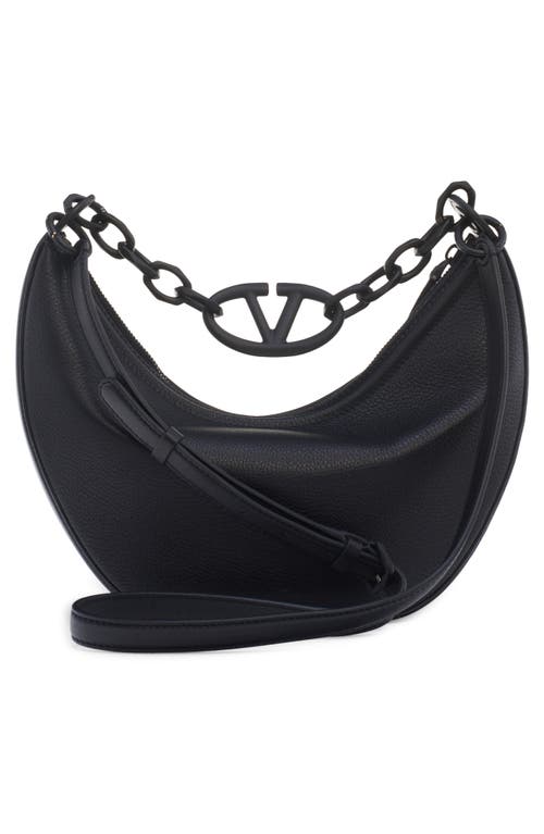 Shop Valentino Garavani Small Vlogo Moon Hobo Bag With Matte Chain In 0no Nero