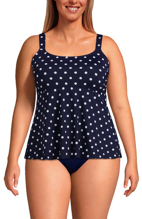 Shop Lands' End Plus Size Flutter Scoop Neck Tankini Top In Deep Sea Polka Dot