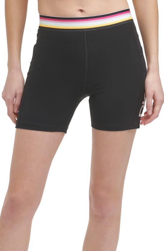 Dkny Multistripe High Waist Pocket Bike Shorts In Black