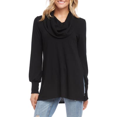 Karen Kane Cowl Neck Side Slit Turtleneck Sweater, Black