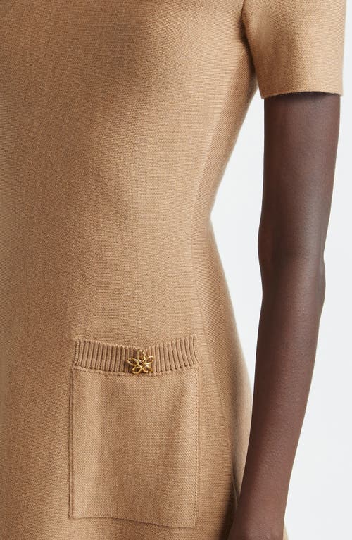 Shop Oscar De La Renta Virgin Wool Blend Sweater Dress In Cafe Au Lait