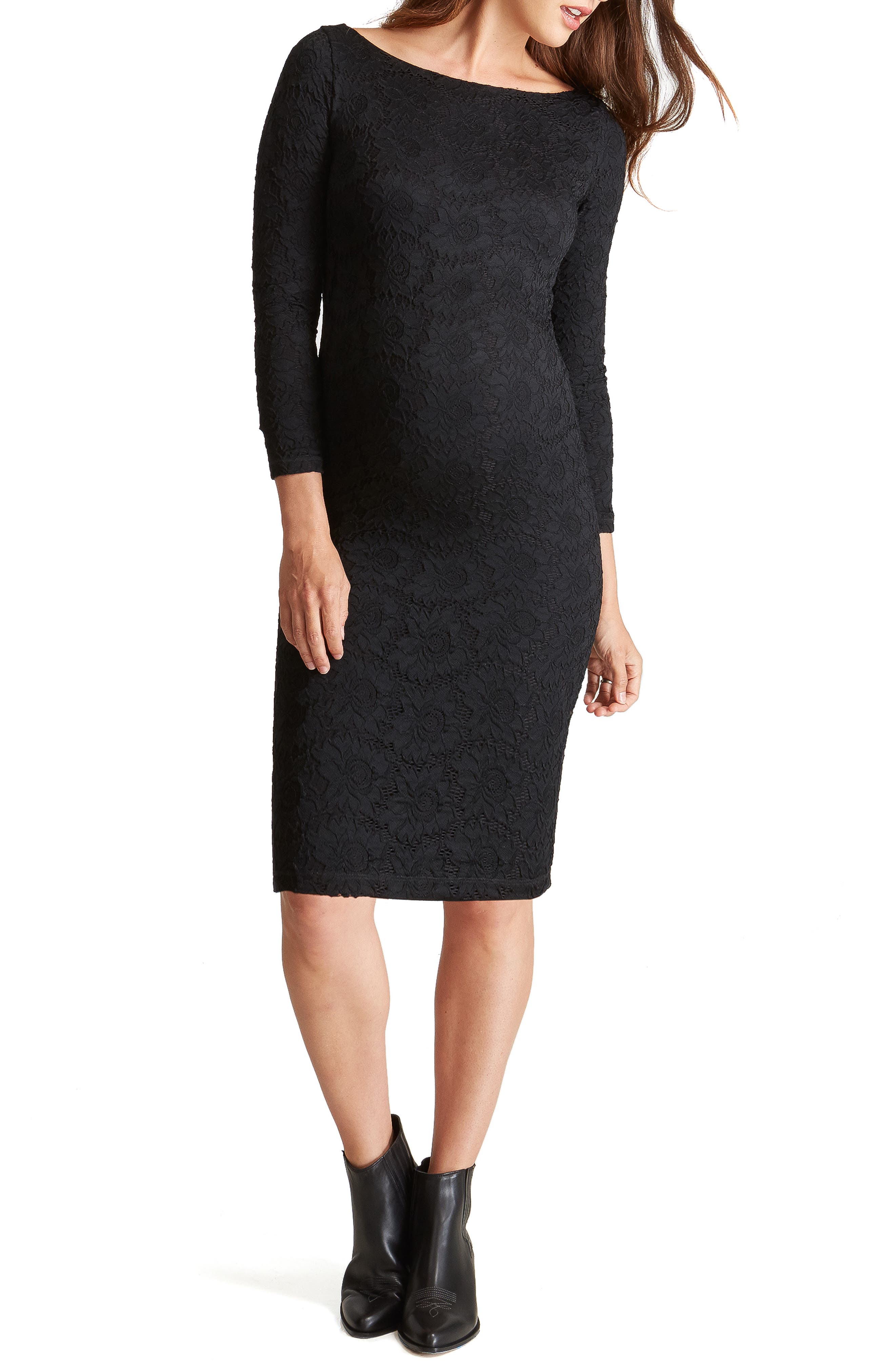 Ingrid & Isabel Floral Lace Body-Con Maternity Dress, Black