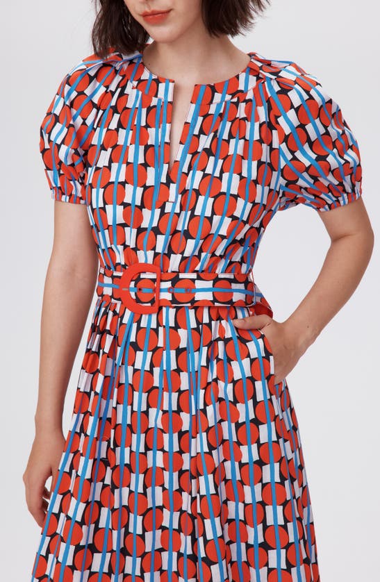 Shop Dvf Lindy Geo Print Belted Midi Dress In Maypole Red