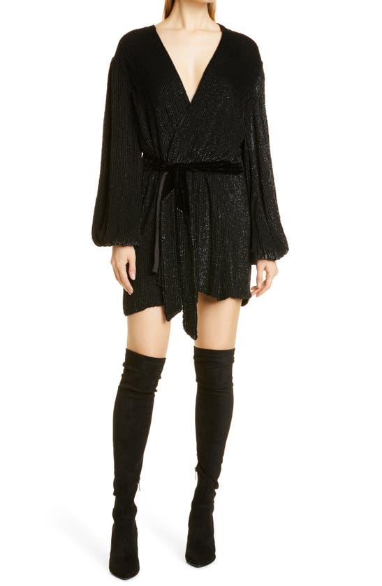Retroféte Gabrielle Sequinned Wrap Minidress In Black