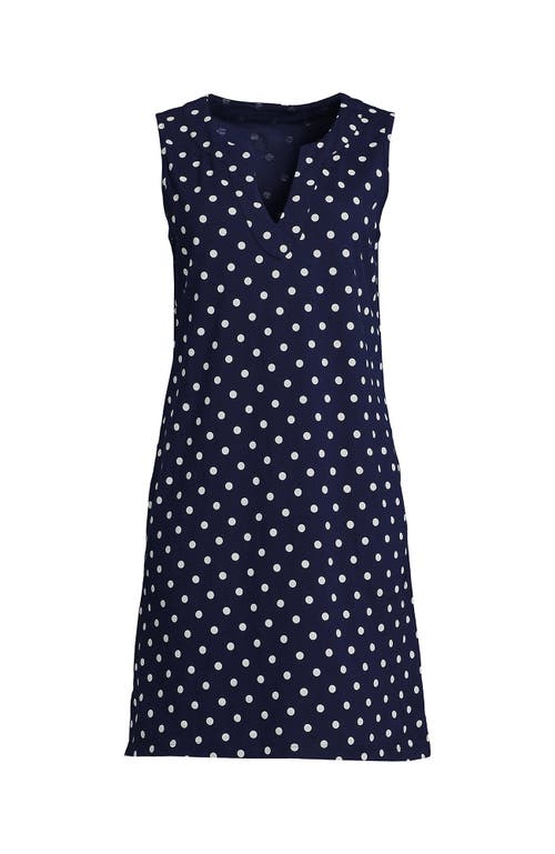 Lands' End Long Cotton Jersey Sleeveless Swim Cover-up Dress Print In Deep Sea Polka Dot
