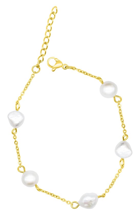 Adornia Tarnish Resistant 14k Gold Plated Adjustable Station Freshwater Pearl Bracelet In Gold