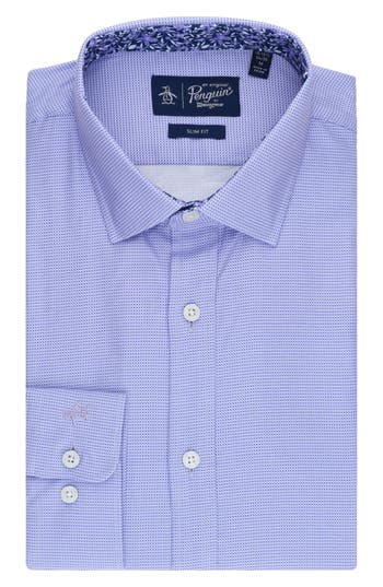 Original Penguin Royal Texture Slim Fit Dress Shirt In Purple