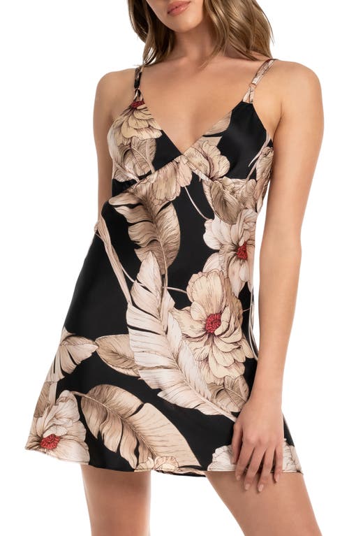 Midnight Bakery Print Satin Chemise In Summer Song/black