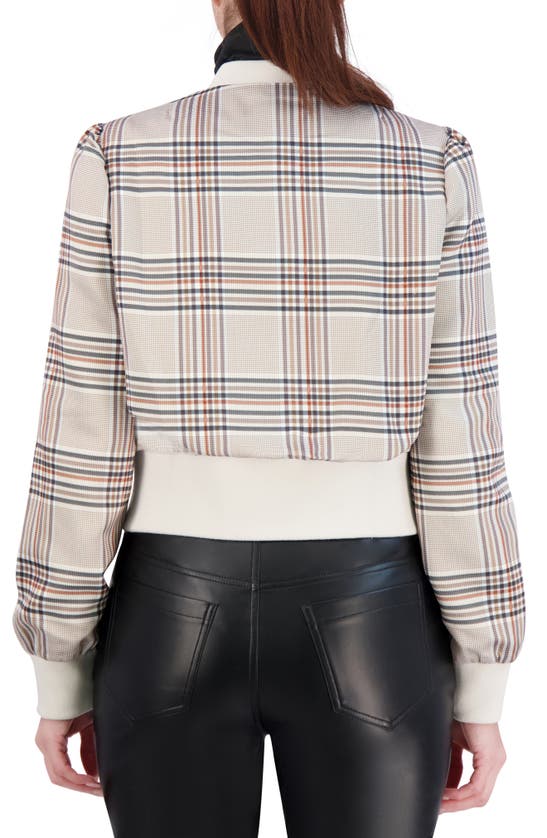 Shop Ookie & Lala Plaid Satin Bomber Jacket In Camel