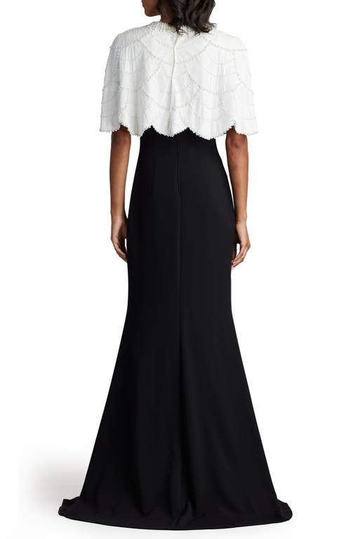 Tadashi Shoji Sequin Cape Bodice Gown In Ivory/black