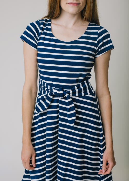 Shop Hope & Henry Organic Tie-waist Knit Dress In Navy With White Stripe