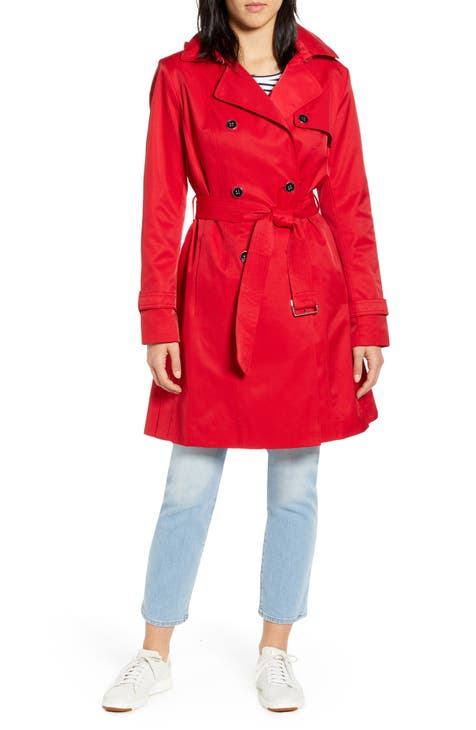 Red Coat Women's Raincoat Women Fall Jacket Band Patches for