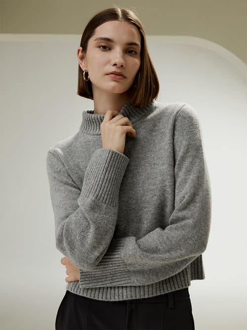 Shop Lilysilk Ribbed Collar And Hemline Wool Cashmere Sweater In Grey