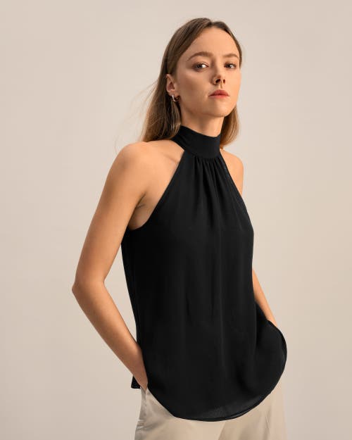 Lilysilk Silk Georgette Halter Neck Top In Black