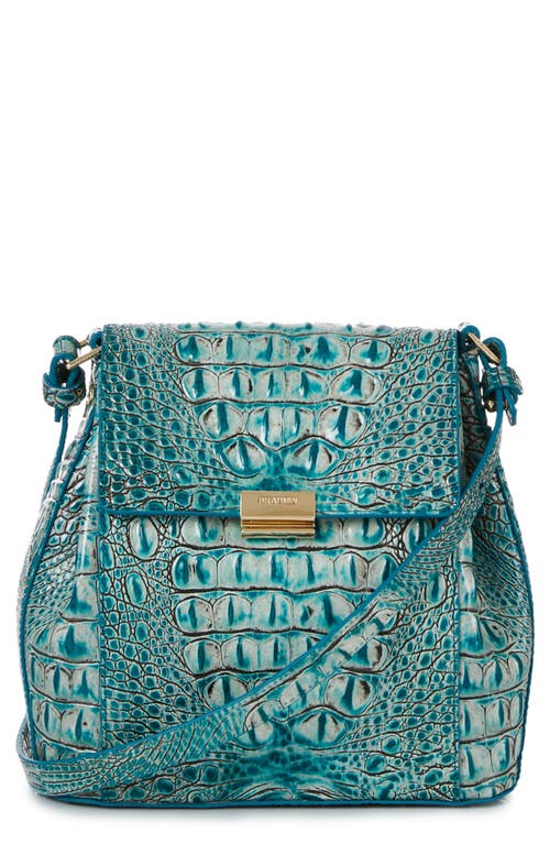 Margo Croc Embossed Leather Crossbody Bag in Mineral Blue