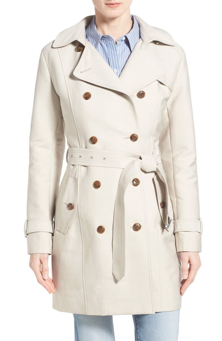 Cole Haan Belted Double Breasted Trench Coat with Detachable Hood ...