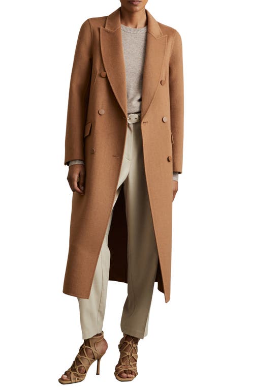 Shop Reiss Maeve Wool Blend Double Breasted Coat In Toffee