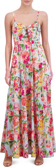 Eliza J Floral Bow Front Tiered Maxi Sundress | Nordstrom