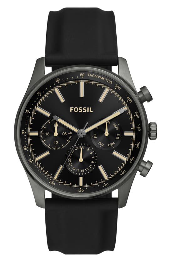 Fossil Sullivan Three-hand Quartz Silicone Strap Watch, 44mm In Smoke