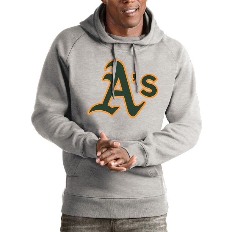 Shop Antigua Heathered Gray Oakland Athletics Victory Pullover Hoodie In Heather Gray