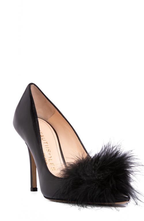 Asia Faux Feather Pointed Toe Pump in Black