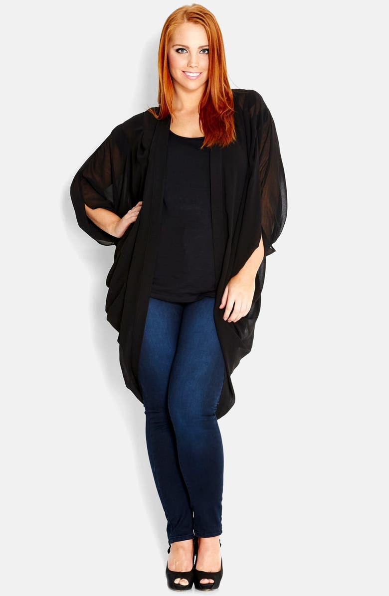 CITY CHIC Chiffon Kimono Jacket, Main, color, Black