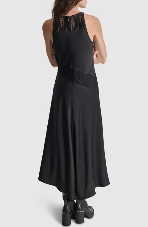 Shop Dkny Lace Panel Sleeveless Satin Maxi Dress In Black