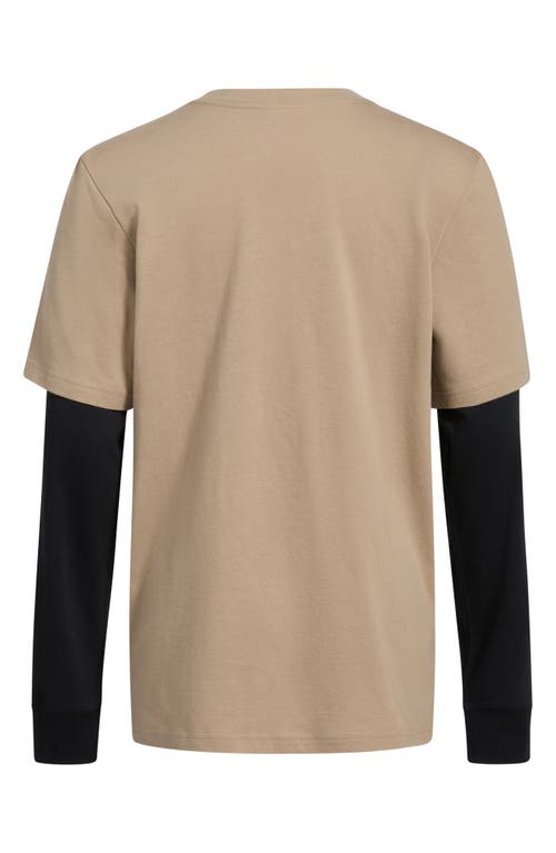 Shop Adidas Originals Adidas Kids' Stacked Logo Layered Long Sleeve Graphic T-shirt In Brown