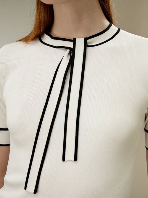 Lilysilk Silk Knit Top With Ribbons In White With Black Stripes