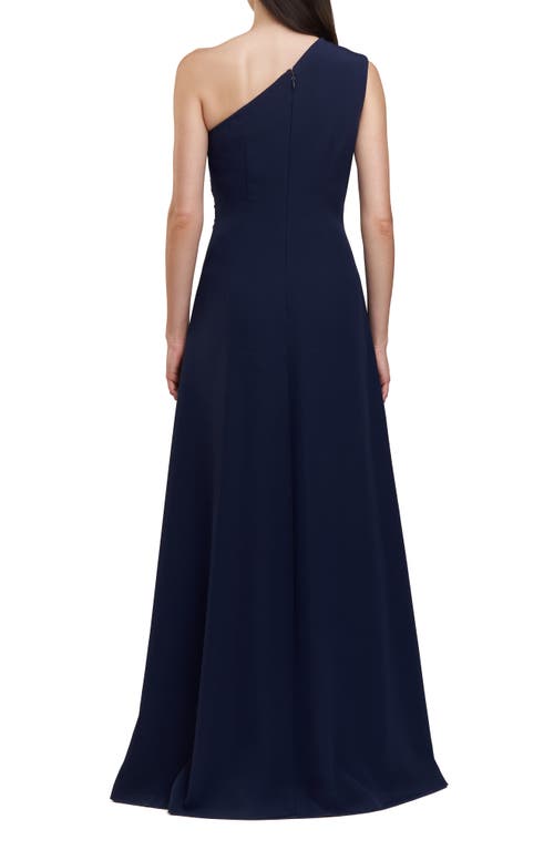 Shop Kay Unger Nadine Floral Embroidered One-shoulder Gown In Midnight